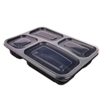 SAFEWARE/安赛瑞 一次性四格快餐盒，1000ML（300套装）带盖黑色，25064