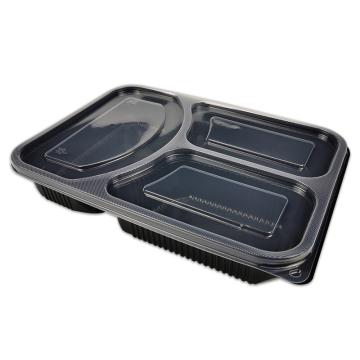 SAFEWARE/安赛瑞 一次性三格快餐盒，1000ML（300套装）带盖黑色，25063