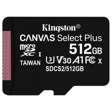 Kingston/金士顿存储卡, SDCS2 512GB A1 V30 U3 TF(MicroSD）存储卡 读速100MB/s 写速85MB/s