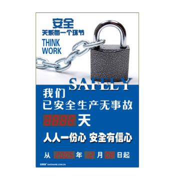 SAFEWARE/安赛瑞 安全生产天数纪录牌-安全关系每一个环节，LED自动数显，600×900mm，30110