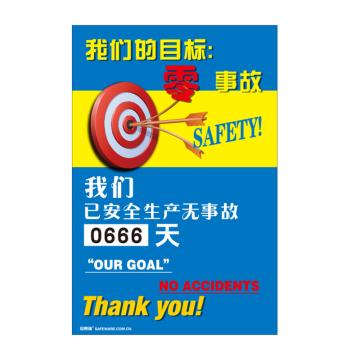 SAFEWARE/安赛瑞 安全生产天数纪录牌-我们的目标零事故，数字转盘，600×900mm，30001