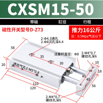 SMC 标准双联气缸，CXS系列，CXSM15-50