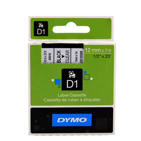 DYMO 商用D1电子标签带 透明底/黑字 9mm*7m