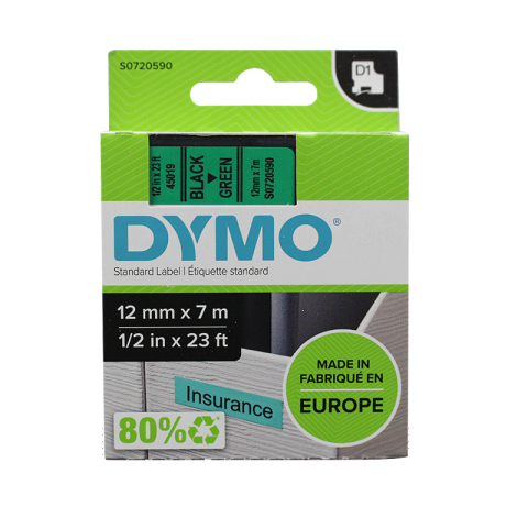 DYMO 商用D1电子标签带 绿底/黑字 12mm*7m
