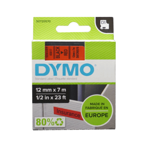 DYMO 商用D1电子标签带 红底/黑字 12mm*7m