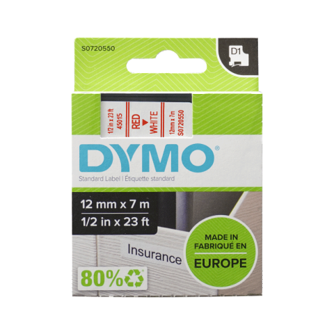 DYMO 商用D1电子标签带 白底/红字 12mm*7m