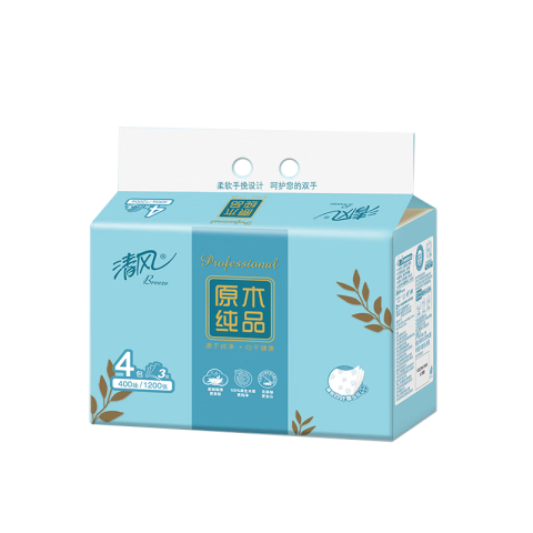Breeze/清风 原木纯品3层100抽塑包抽取式面巾纸 BR40AQ 4包*6提/箱