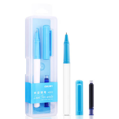 Deli/得力 A902学生矫姿钢笔(可擦纯蓝/笔壳浅蓝)(1支/盒)