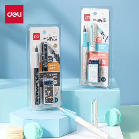 Deli/得力 A933_中国航天练字钢笔(墨蓝)(1支笔+6墨囊/卡)