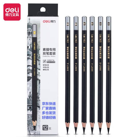 Deli/得力 S997A素描专用炭笔套装(混)(12支/盒)