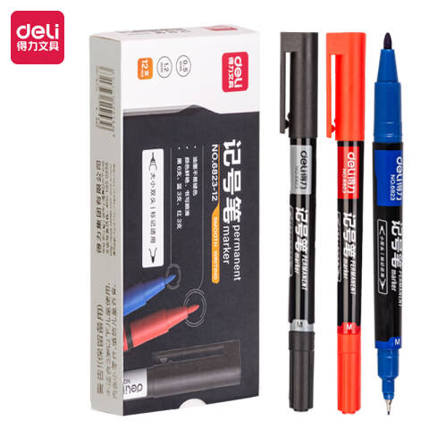 Deli/得力 6823-12双头记号笔(混)(彩盒)
