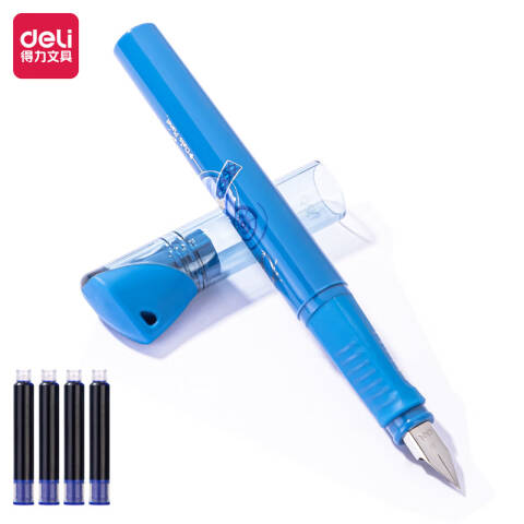 Deli/得力 A957问苍穹3练字钢笔EF明尖(可擦纯蓝)(1笔+4墨囊/盒)