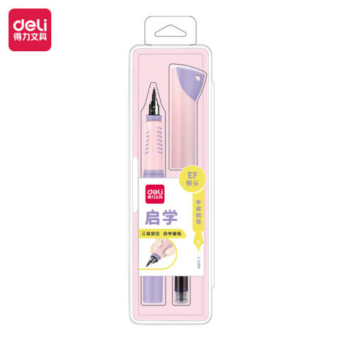 Deli/得力 A907-1启学学生钢笔EF明尖(可擦纯蓝/笔壳紫)(1支/盒)