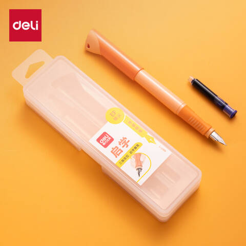 Deli/得力 A907-1启学学生钢笔EF明尖(可擦纯蓝/笔壳橙)(1支/盒)