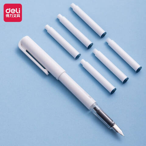 Deli/得力 SF621学生钢笔EF明尖(墨蓝)(1笔+6墨囊/套)
