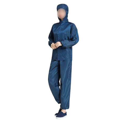 易工鼎 防静电服 分体无尘服连帽有口袋工作防护服 藏青色3XL码yjy09516