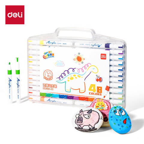 Deli/得力 HM329-48_PP盒圆杆丙烯马克笔(混)(48色/盒)