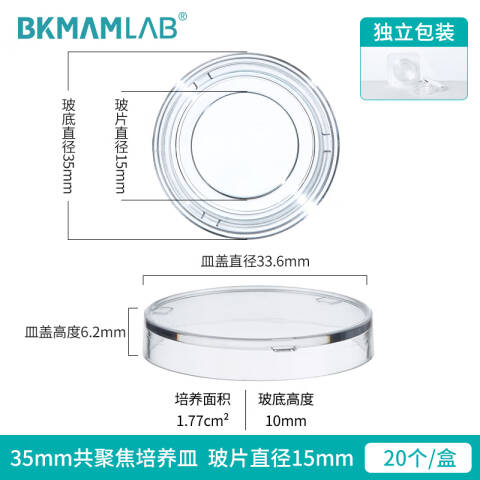 BKMAMLAB/比克曼生物35mm玻底/共聚焦培养皿（玻底直径15mm）（独立包装） 无菌110304015