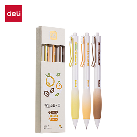 Deli/得力 SA361-A香味按动IP中性笔(香氛奇境果)0.5mmST头(黑)(盒)