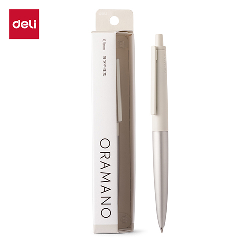 Deli/得力 A9-05臻顺滑金属按动签字中性笔0.5mm(皦玉色)(1支/盒)