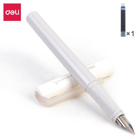 Deli/得力 A932钢笔(可擦纯蓝/笔壳灰色)(1支笔+1墨囊/盒)