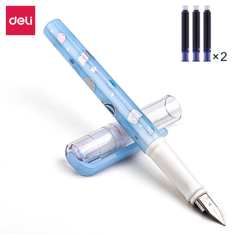 Deli/得力 A930练字钢笔(可擦纯蓝)(1支笔+6墨囊/卡)