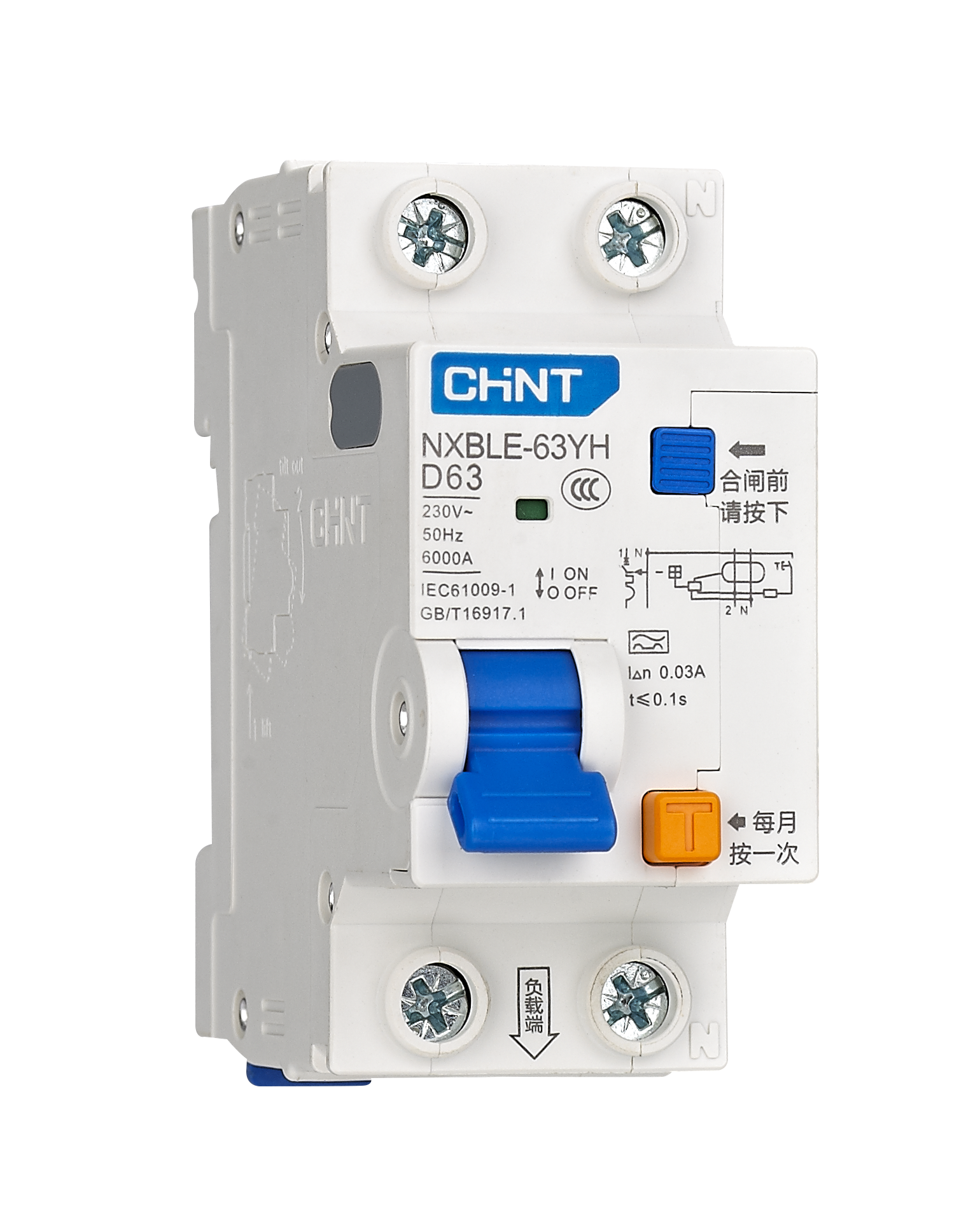 CHINT/正泰 NXBLE-63Y 剩余电流动作继电器 NXBLE-63Y 1P+N D63 0.03A 4.5kA