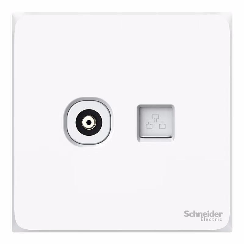 施耐德 皓呈 面板开关 皓呈 A3T32TVRJ5_WE_C1 双联带保护门电视、超五类信息插座(奶油白)
