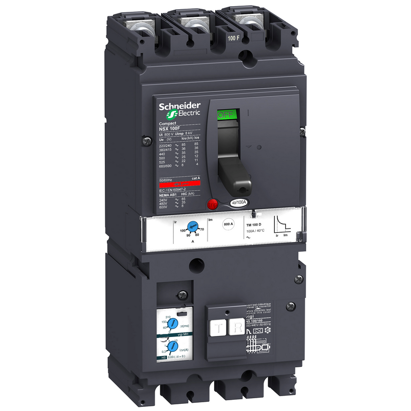 施耐德 NSX塑壳漏电保护断路器 VIGINSX100F MH TM50D 3P3D (3P) 固定式前接线