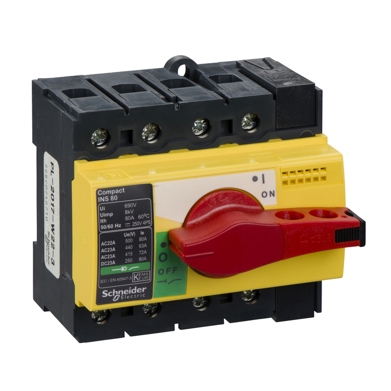 施耐德 INS负荷开关 INS80 4P 固定式前接线带红色手柄(28921)