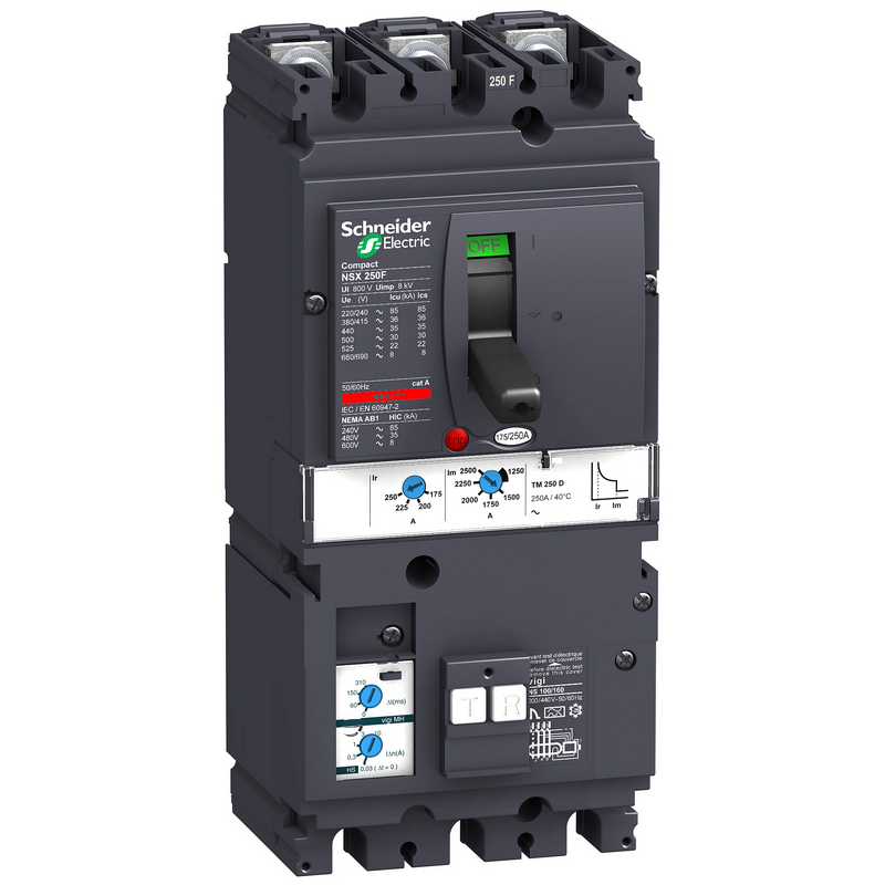 施耐德 NSX塑壳漏电保护断路器 VIGINSX250F MH TM200D 3P3D (3P) 固定式前接线