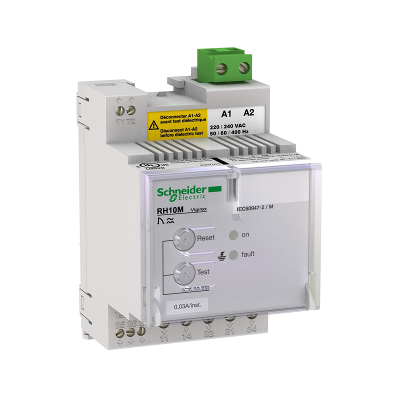 施耐德 NS附件 漏电故障保护继电器 RH10M 220/240VAC 50/60/400Hz 灵敏度0.03A 瞬时