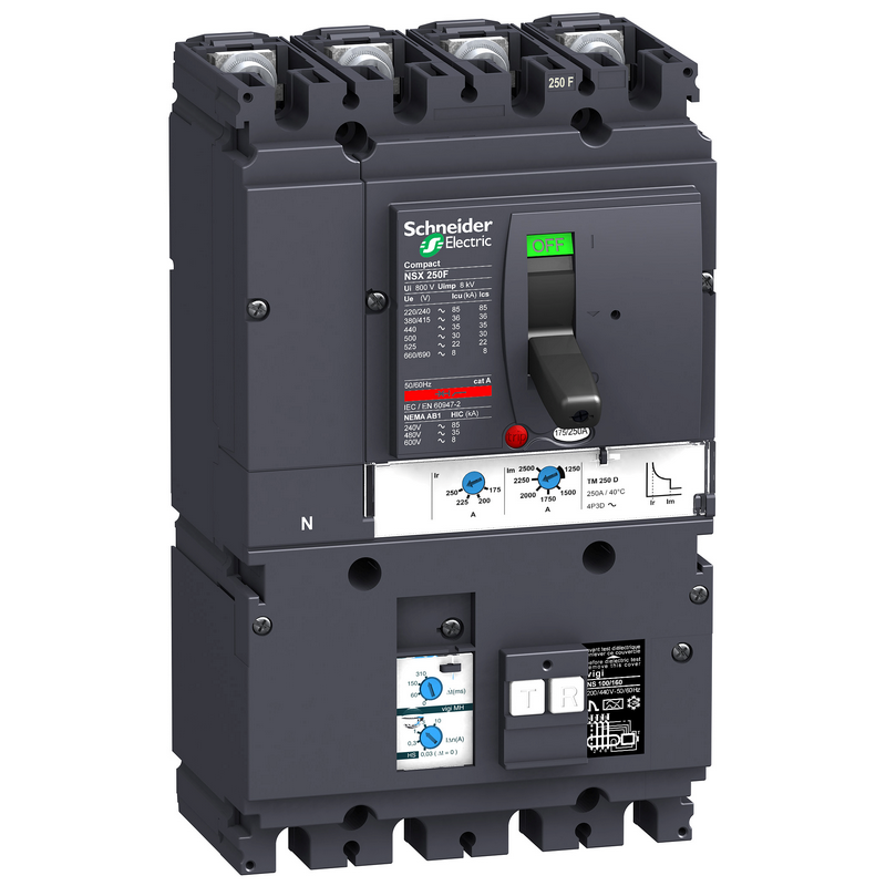 施耐德 NSX塑壳漏电保护断路器 VIGINSX250F MH TM125D 4P3D (3P+N) 固定式前接线