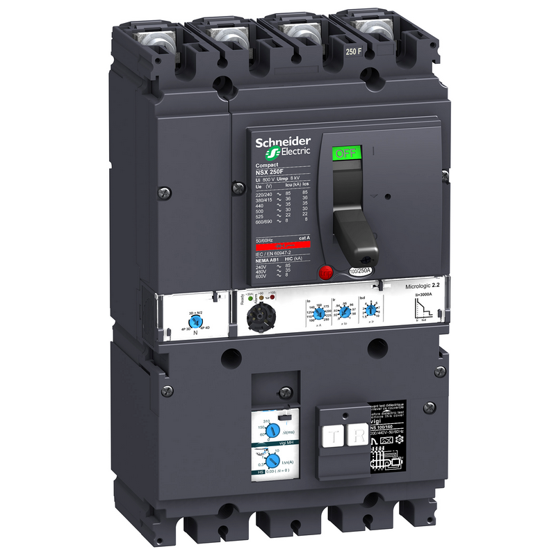 施耐德 NSX塑壳漏电保护断路器 VIGINSX250F MH MIC2.2 160A 4P4D (4P) 固定式前接线