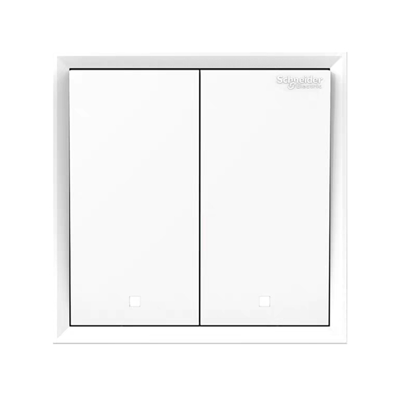 施耐德 面板开关 皓朗 10AX 250V 带荧光指示双联单控开关(清雅白)