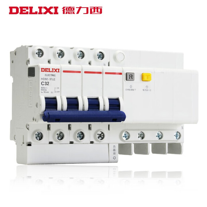 DELIXI/德力西 漏电保护断路器 HDBE-32LE 3P+N D型 32A 300mA TM   HDBE32LE6D32R300