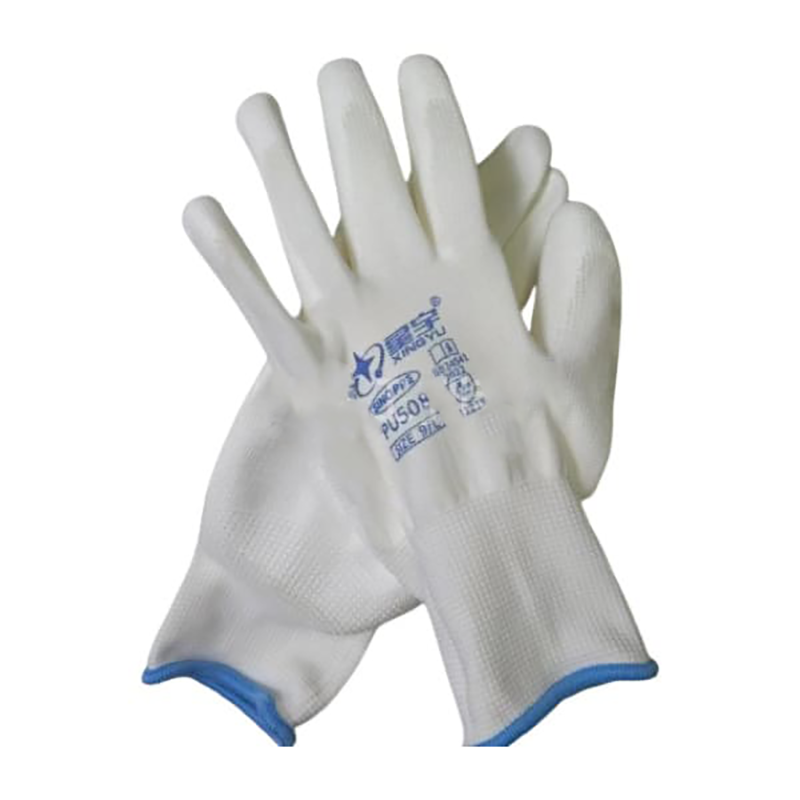 星宇十三针白尼龙PU涂掌手套8码绿边1双PU508
