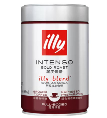 ILLY 咖啡粉 ILLY意利（illy）纯黑咖啡粉（深度烘焙）醇厚浓郁意式咖啡罐装250g
