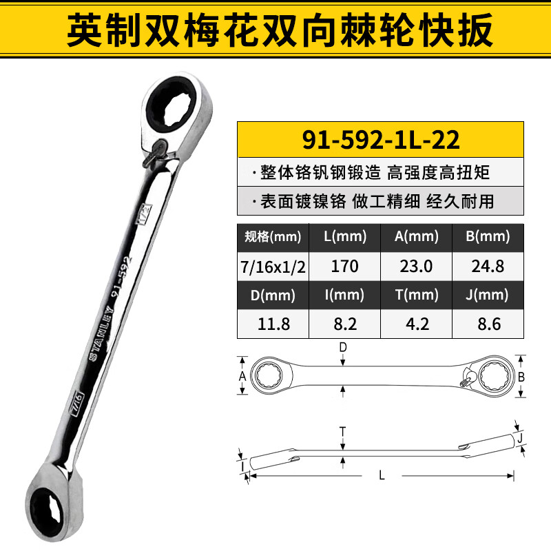 STANLEY/史丹利 英制双梅花双向棘轮快扳7/16