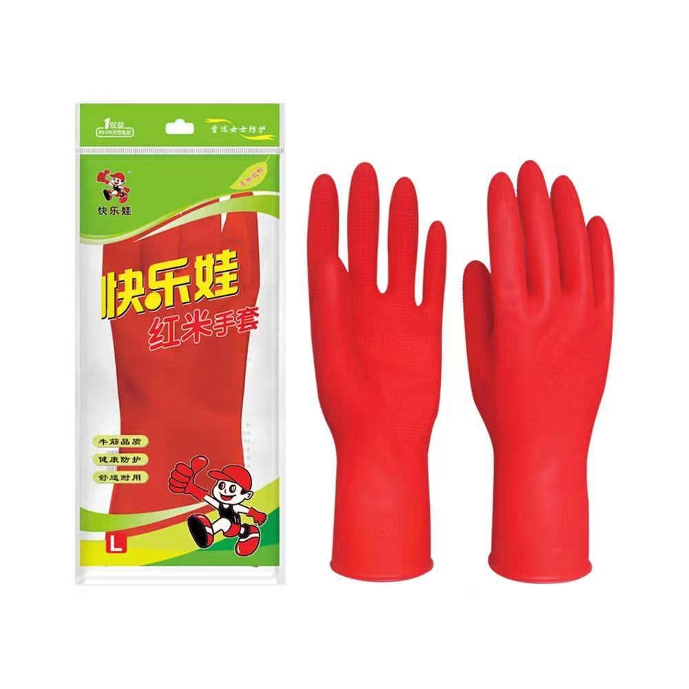 快乐娃 红色乳胶手套 85克，L码