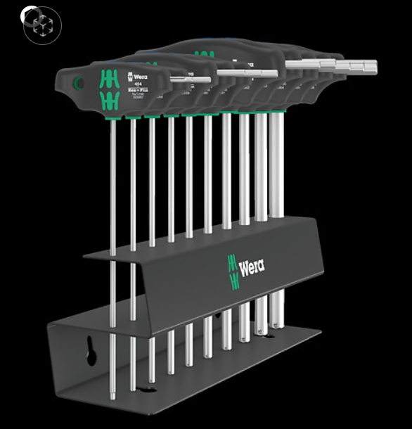 WERA/维拉 454/10 HF T型柄内六角扳手组套 英制 2, 带固持功能 05023454001