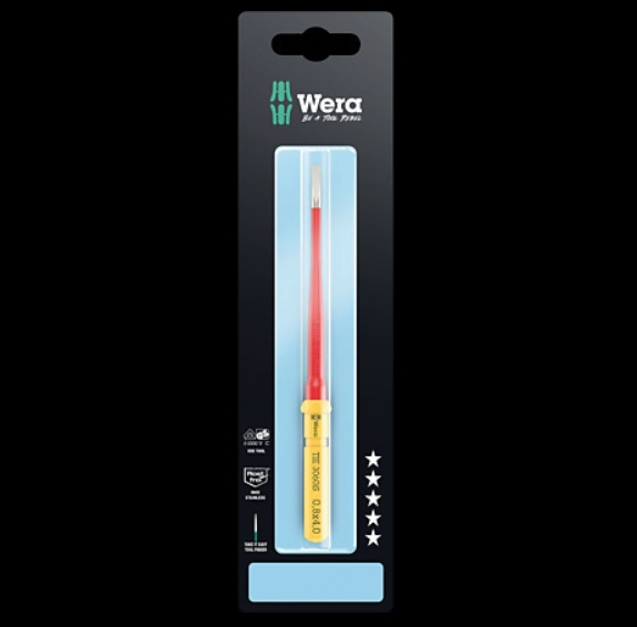 WERA/维拉 不锈钢一字绝缘螺丝刀杆彩色独立包装Kraftform Kompakt VDE 3060 iS 1,0x5,5x157mm 05006579001