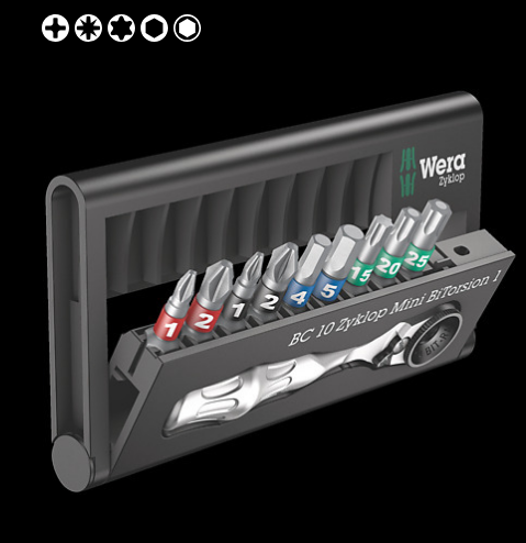 WERA/维拉 Bit-Check 10 Zyklop Mini BiTorsion 1批头套装8001 A 1 x 1/4