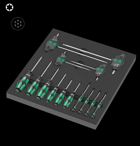 WERA/维拉 用于工具车的托盘组套9712 Foam  TORX HF screwdriver set 1 05150103001