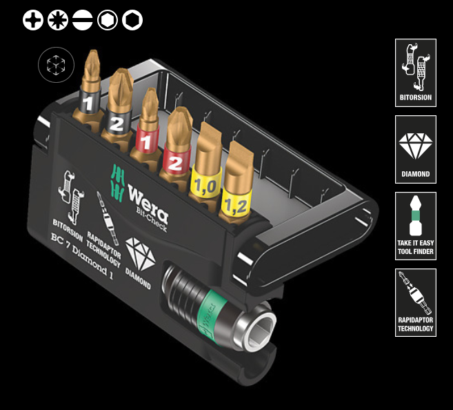 WERA/维拉 Bit-Check 7 Diamond 1 批头套装 05057416001