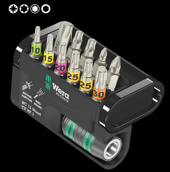 WERA/维拉 Bit-Check 12 木工梅花批头组套 05057435001