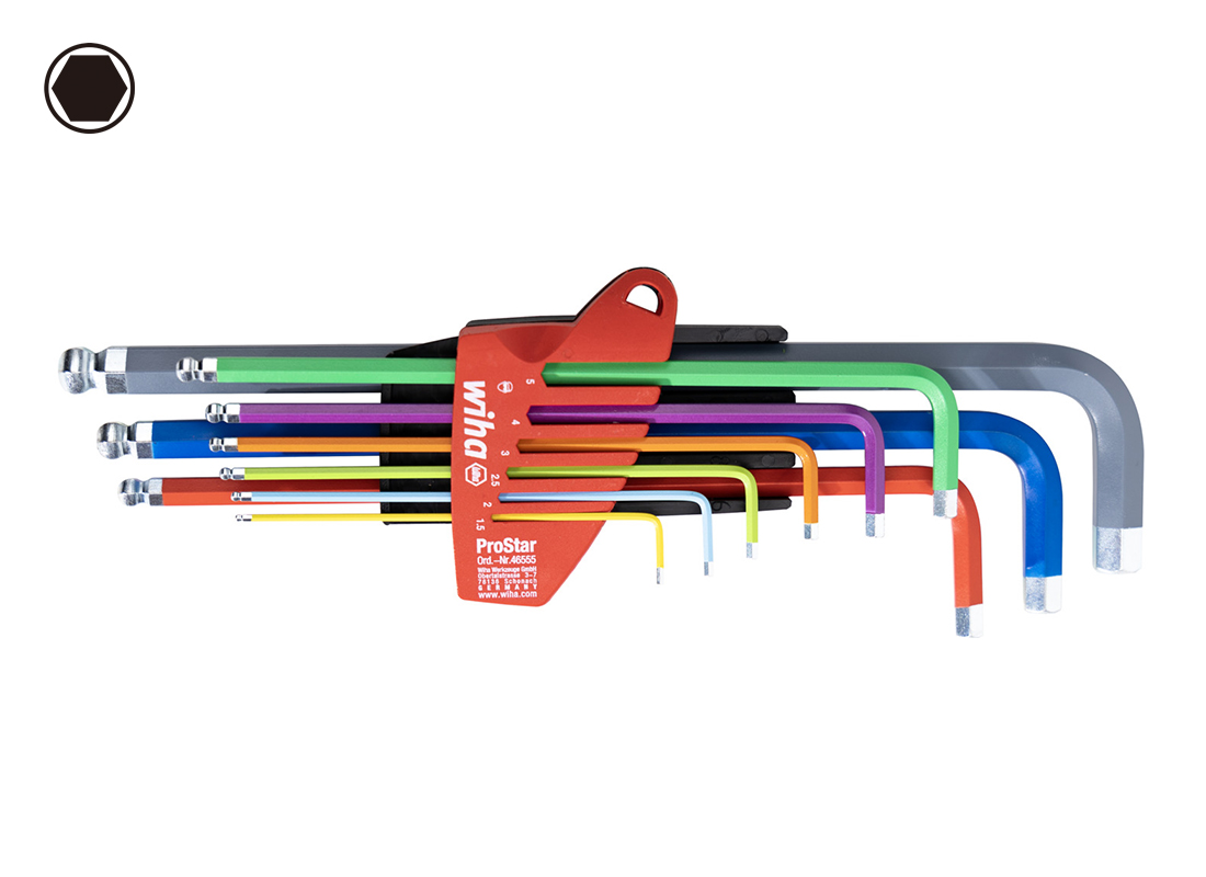 WIHA/威汉 ProStar荧光彩色球头内六角扳手
荧光彩色,镀铬,球头内六角, 9件套 46555
