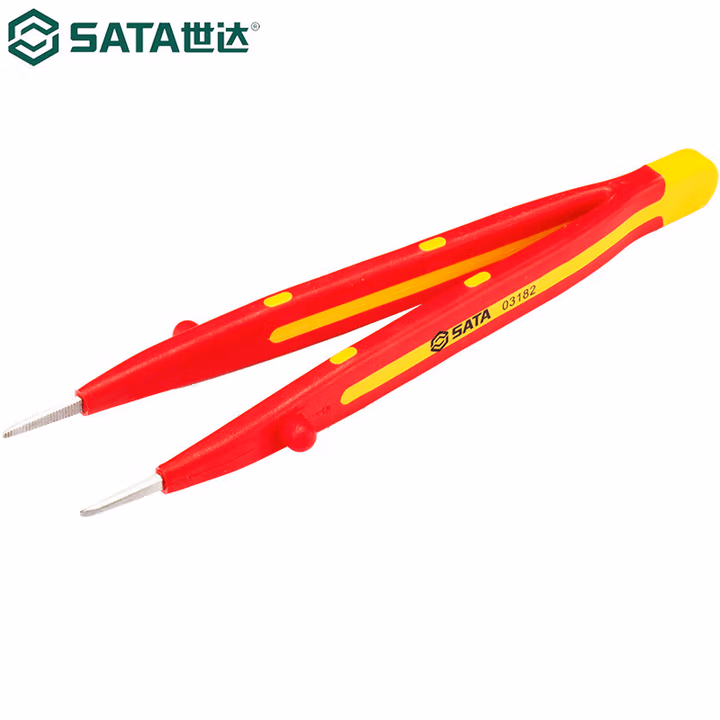 SATA/世达VDE绝缘微尖横齿镊子160MM03182