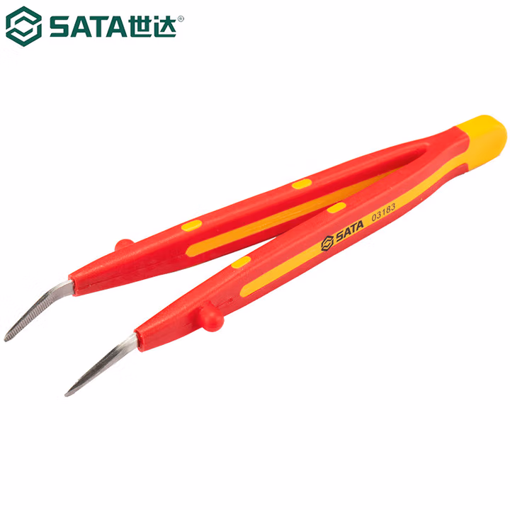 SATA/世达VDE绝缘弯尖横齿镊子159MM03183