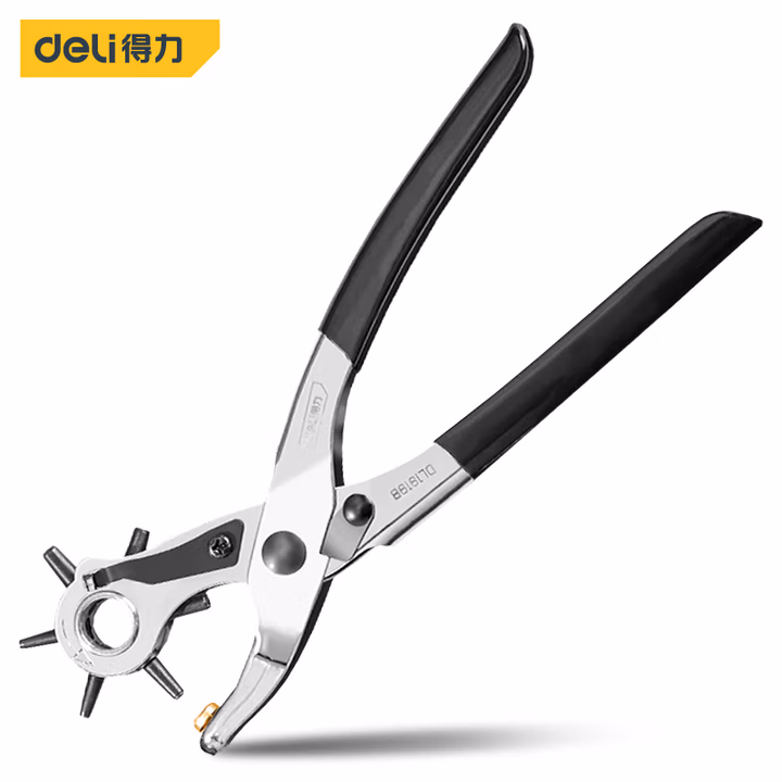 deli得力DL1919B沾塑柄打孔钳9寸6圆孔(黑)(把)